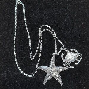 Silver Necklace with  Crab and Starfish Pendants
